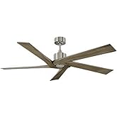 Monte Carlo 5ASPR56BS Aspen 56" Outdoor Ceiling Fan with Remote, 5 Light Grey Weathered Oak Blades, Brushed Steel