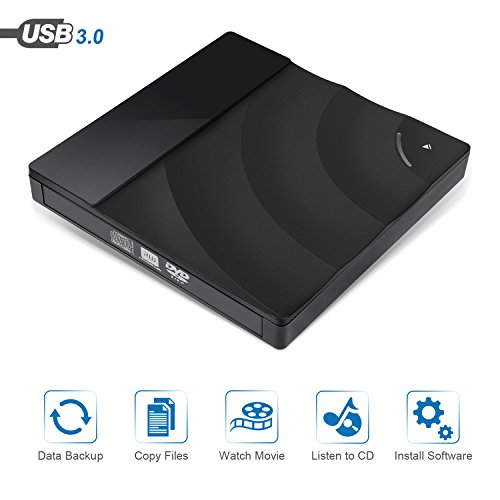 External CD Drive USB 3.0 High Speed Portable Ultra Slim DVD +/- RW Writer/Burner/Rewriter ROM Drive Perfect for Mac OS/Win7/Win8/Win10/Vista Desktop Laptop by LOETAD