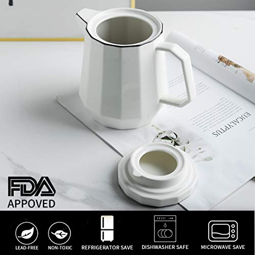 YOLIFE 35 Ounce Ceramic Coffee Pot,White Porcelain Teapot for Tea or Coffee Sever
