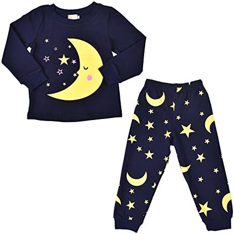 SORREL Little Girls Pajamas Moon and Stars Cotton Sleep Clothes Cartoon Sleepwear Pjs Set for Toddler Kid
