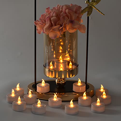 Eloer 24 Pack Battery Tea Lights, Flameless LED Tea Light Candles-Realistic and Bright Flickering Electric Fake Candle in Warm Yellow for Seasonal Festival Celebration Halloween Christmas