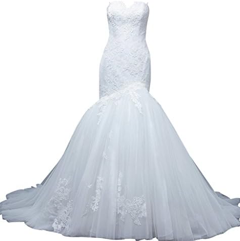 Rachel Weisz Women' Sexy Lace Sweetheart Mermaid Tulle Bridal Wedding Dresses Bride Evening Formal Ball Gown White US12