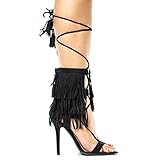 Open Toe Layered Fringe Corset Tassel Lace Up Stiletto Heels