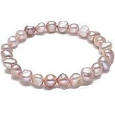 VN Jewelry Handmade Women's Pearl Bracelet | Stretchy Beaded 8-9mm Baroque Pearl Bracelet for Ladies and Girls - Pink, Black, White, Grey, Multicolor