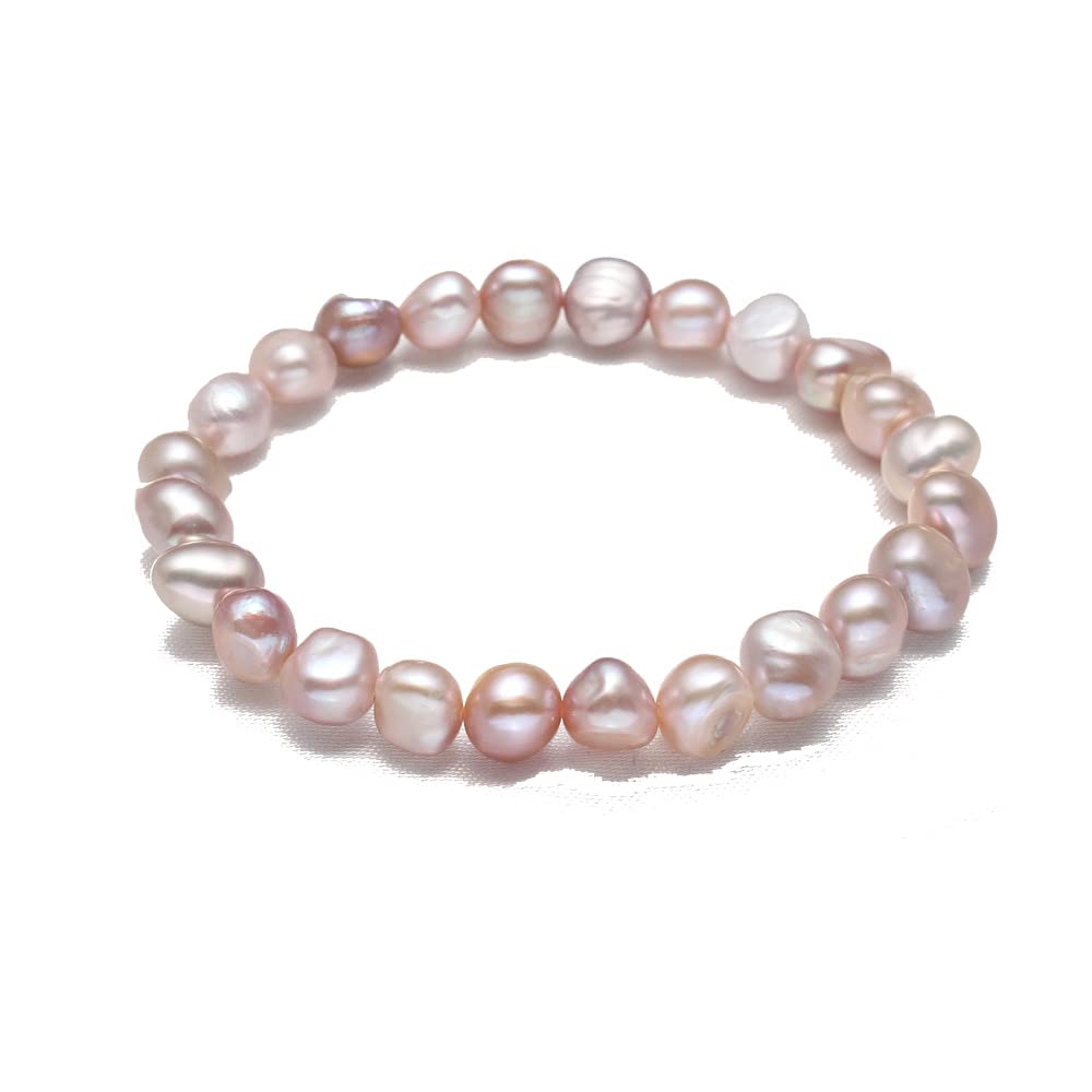 Treasure Bay Stunning 8-9mm Baroque Freshwater Pearl Bracelet for Women and Girls (Purple)