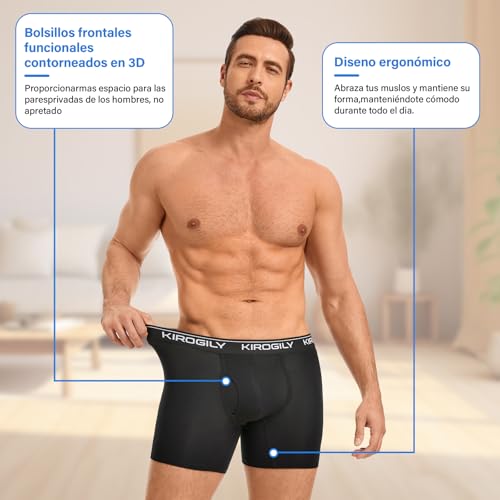 KIROGILY Boxer Hombre, 6 Pares Ropa Interior Hombre, Calzones de Hombre de Fibra de Bambú, Suaves y Elásticos, Bolsa Frontal 3D y Bragueta, Ligeros, Respirable, Boxers Que se Adaptan Bien