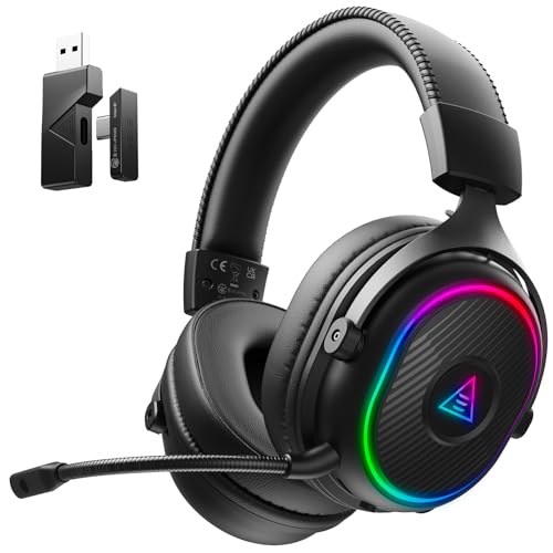 EKSA 2.4GHz Wireless Gaming Headset for PS5/PS4/PC/Switch/Mac, Bluetooth 5.3 Gaming Headphones Wireless with Microphone, 30ms Latency, 80 Hours Battery Life, RGB, USB PC Headset