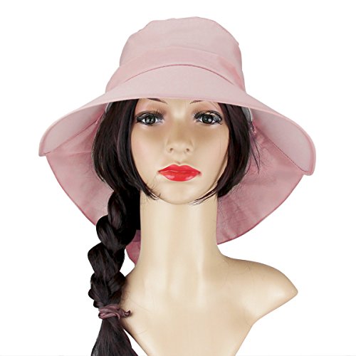 Buy Womens Sun Hat Beach Summer Flap Cover Cap Cotton AntiUV UPF 50+ Sun Shade Hat With Bow