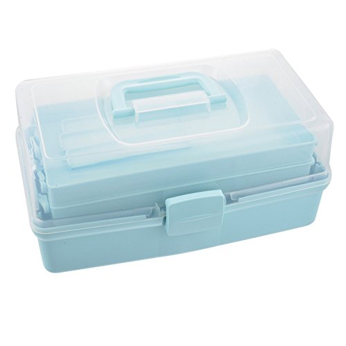 3 Layers Large Portable Medicine Storage Box Organizer with Compartments Family Emergency Kit Storage Box with Clear Cover Blue