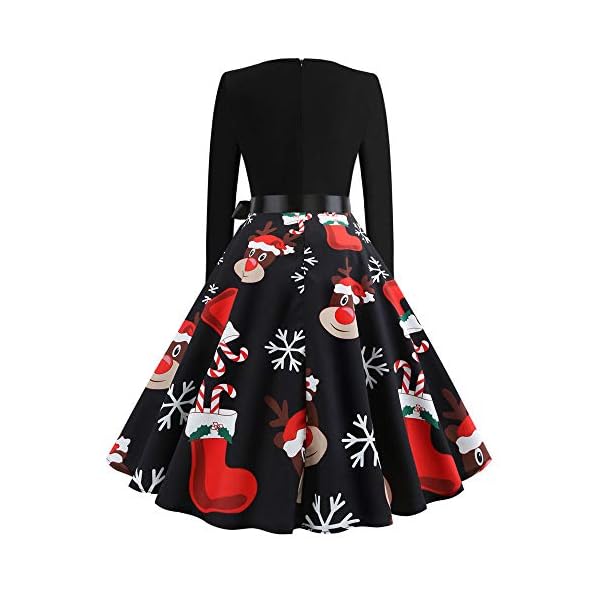 OSTELY Women's Dresses, Christmas Vintage O-Neck Print Long Sleeve Evening Party Swing Pleated Dress (Black,XX-Large) - Image 4