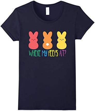 Women's Cute Where My Peeps At Easter Bunny T-Shirt Medium Navy