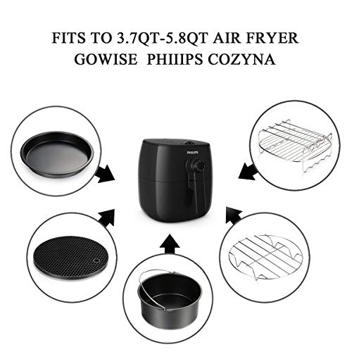 Air Fryer Accessories 8pcs for Gowise Phillips Cozyna Deep Fryer Accessories Set with Cake Barrel, Pizza Pan, Metal Holder, Skewer Rack, Silicone Mat, Silicone Brush, Food Tong, Oil Brush - Thumbnail 2