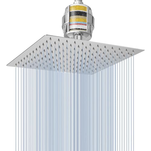 Voolan Rain Shower Head and Shower Filter Set, High Pressure Shower Heads Made of Stainless Steel, Filter Cartridge for Hard Water (25 cm, Square)