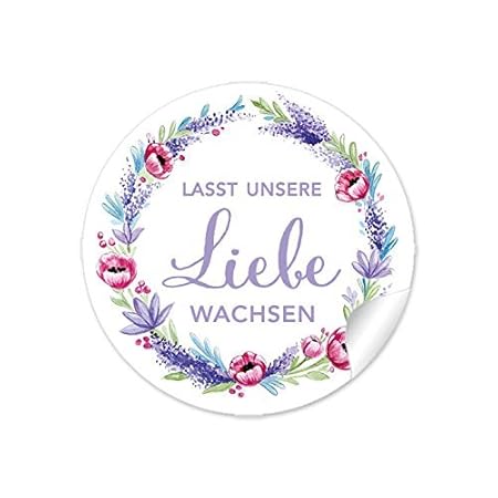 3er Set 3 Bögen a 24 STICKER 72 Aufkleber:'Lasst unsere Liebe wachsen' in LILA ROT GRÜN mit Lavendel und Mohnblume • Zur Hoch