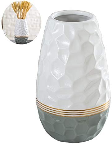 Anding Ceramic Vase/Water Cube Design Home Decoration White Gray Flower Pot/White Vase Flower Display/Wedding/Housewarming Gifts(LYH455Water Cube)