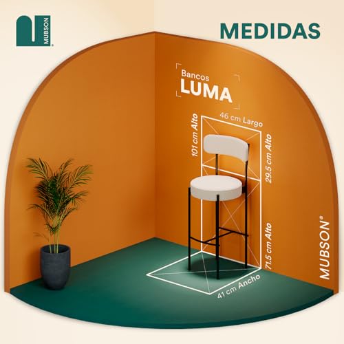MUBSON Juego de 2 Bancos para Barra de Cocina. Par de Taburetes de Cocina o Bar T﻿apizados. Set de 2 Sillas Altas Altura de 1 Metro con Respaldo Luma. Bar Chairs