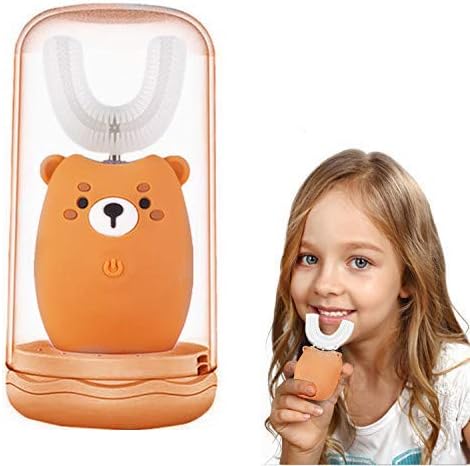 Itomoro u-Shaped Kids Automatic Toothbrush Soft Bristles Specially Designed for Kids,2 Brush Heads of Different Sizes,3-Speed Cleaning Mode,Gargle Cup|Low Noise(Brown Bear)