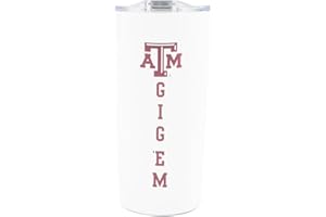 Decorvo Texas A&M Gig Em Tumbler - White Double Walled Insulated Travel Thermos with Slide Lid - 18 oz