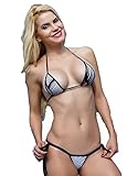 White Black Striped Sexy Small Scrunch Butt Bikini 3pc Micro Brazilian w/ Black