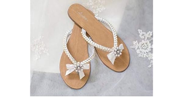 Amazon Com Wedding Sandals With Pearls And Rhinestone Custom Made