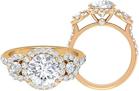 ヴィンテージ結婚指輪トリニティ婚約指輪 D Vssi 3 Ct 8 Mm ソリティアモアッサナイトハローリングブライダルステートメントリング スリーストーンパーティウェアリング 10k イエローゴールド Size 25 Modernzeg Hu