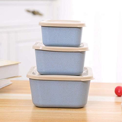 Onegirl Triple Microwave Lunch Container Box (Large+Middle+Small),Environmental Wheat Fiber Lunch Box,Student Lunch Box Picnic Food Fruit Container Storage Box For Kids Adult (Blue)