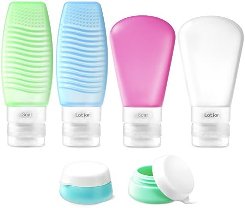 Travel Bottles Sets Leak Proof Silicon Portable Travel Accessories with Labels Cosmetic Travel Containers for Shampoo, Conditioner, Lotion, Toiletries 6 Pack (multiple)
