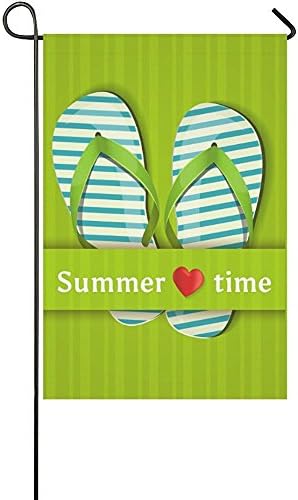 Starclevel I Love Summer Time Long Polyester Garden Flag Banner 12 x 18 inch, Green Flip Flops Decorative Flag for Wedding Anniversary Home Outdoor Garden Decor