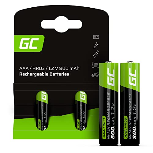Green Cell Akku 800 mAh 1.2V 2 Stueck Batterien AAA - Akkus Wiederaufladbar, Sofort Einsatzbereit, Geringe Selbstentladung, Ohne Memory-Effekt, Batterien Set