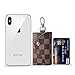 6 Ring Key Case for Men Holder Wallet for Women Leather Small Mini Credit Card Holder Plaid Bag Purse Pouch Key Chain (Brown)