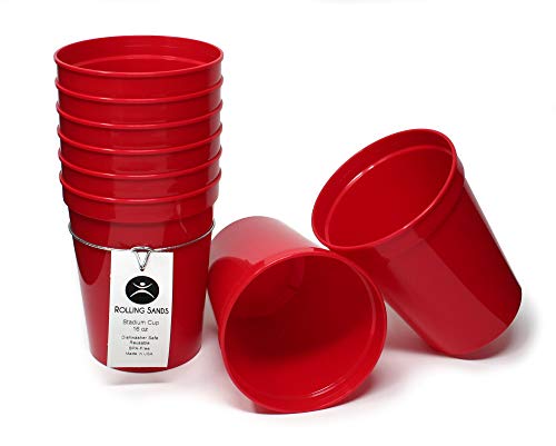 Rolling Sands 16 Ounce Reusable Plastic Stadium Cups Red, 8 Pack, Made in USA, BPA-Free Dishwasher Safe Plastic Tumblers