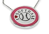 Round I Love Softball Pendant Silver Necklace Perfect for Girls and Women Nice Simple Designer Jewelry