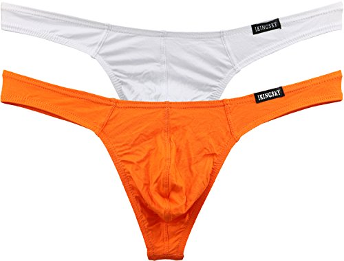 iKingsky Men's Soft Modal Thong Underwear Sexy Low Rise G-string (Large, 2 Pack)