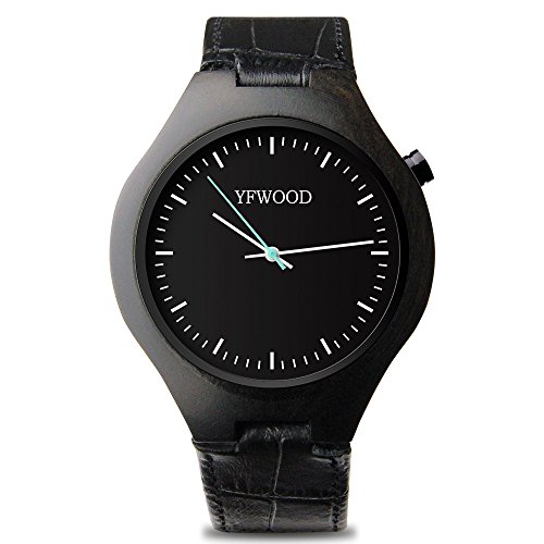 Wood Watch, Men's Watches, YFWOOD Natural Handmade Unisex Leather Band Strap Wooden Women Quartz Wrist Watches with Gift Box