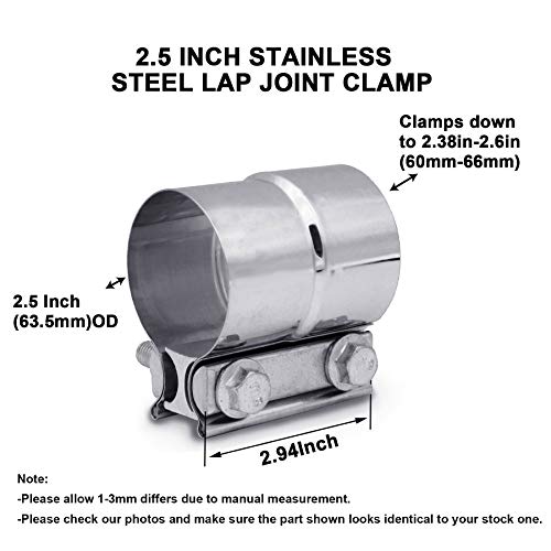 Exhaust Clamps Muffler Repair Parts - 2.5" Lap Joint Band Clamp, Great for Exhaust Tips, Exhaust Pipe, Exhaust Resonator, Exhaust Manifold, Exhaust Flex Pipe, Catalytic Converter Repair Project - Thumbnail 2