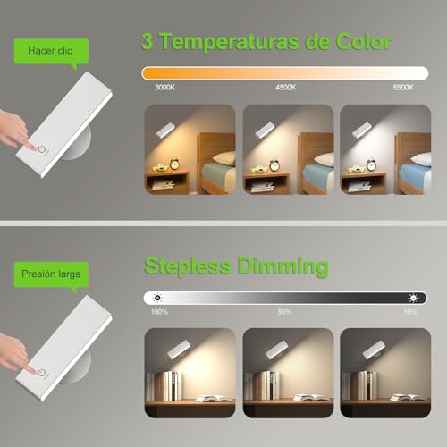 YiLaie Wall Lamps 2 Pcs, Interior Wall Sconces with Remote Controls, 3 Colour Temperatures, Touch Control, Wall Light 360° Rotatable Suitable for Bedroom, Living Room, Reading