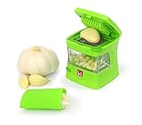 Kitchen Innovations Garlic-A-Peel Garlic Press, Crusher, Cutter, Mincer, and Storage Container - Includes Silicone Garlic Peeler - Easy to Clean - Stainless Steel Blades - (Green)