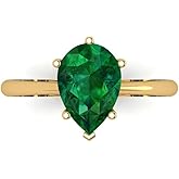 Clara Pucci 14K Solid Yellow Gold 2 ctw Emerald Solitaire Ring for Women | Anniversary, Birthday Gift | 10x7mm Pear Cut