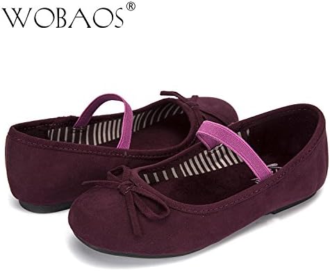 WOBAOS Toddler Little Girls Dress Ballet Mary Jane Bow Flat Shoes