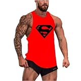 TECOFFER Men's BodyBuilding Tank Tops Superman S Logo Stringer Gym Fitness Vest (Red, XL)