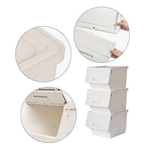 UTHING Plastic Stackable Storage Bins with Lids,Pack of 3, 34L,Multi