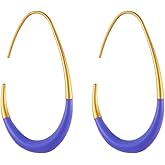 Gold Water-Drop Open Hoop Earrings for Women Stainless Steel C-Shaped Enamel Pull Through Fluid Statement Earrings Simple Jewelry