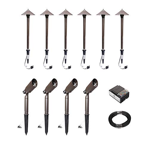 GOODSMANN Low Voltage Landscape Lighting Pro Light Set, Waterproof Low Voltage Lighting with Spike Stand for Garden, Yard, Pathway, Lawn, Driveway Outdoor Lighting 10-Piece 9920-9903-10