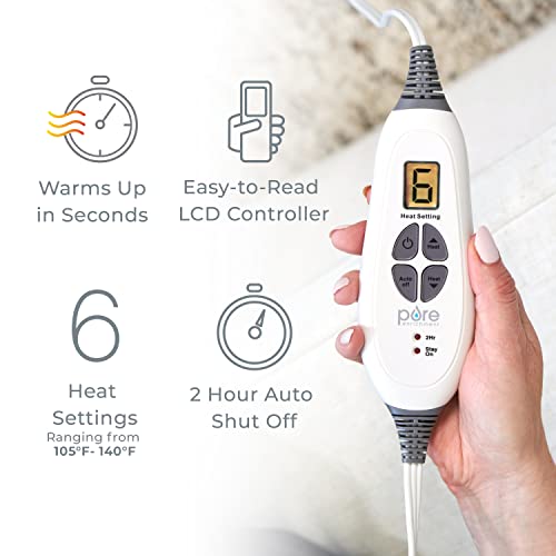 Pure Enrichment PureRelief XL Heating Pad - LCD Controller with 6 InstaHeat Settings for Cramps, Back, Neck, & Shoulder Pain Relief, Moist Heat Option, Machine Washable, 12" x 24" Storage Bag (Gray)