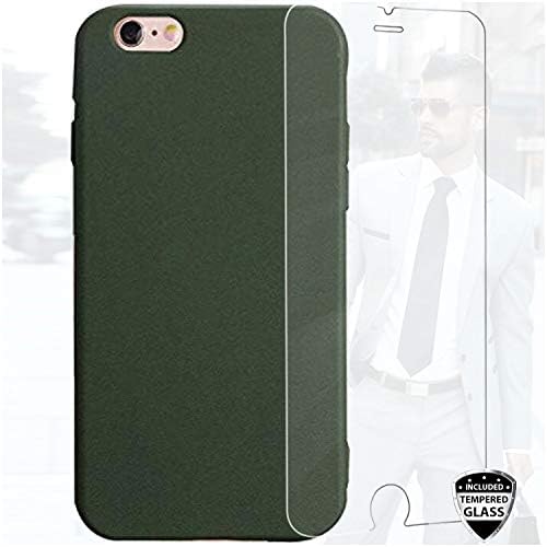 iPhone 6 Case, iPhone 6s Case with Glass Screen Protector, DICHEER Matte TPU Cover Soft Silicone Hunter Green Design for Men,Women,Girls,Shockproof Anti Scratch Phone Case for iPhone 6 6s 4.7 inch