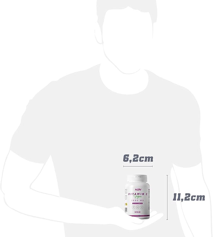 Vitamina C 1000 mg por HSN | 120 cápsulas vegetarianas 1 grama por porção de vitamina C pura como ácido ascórbico | Fornecimento de 4 meses | Não-OGM, Vegan, Sem Glúten