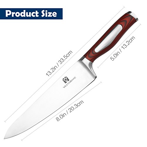 VestaWare Chef Knife 8 Inch Professional German High Carbon Stainless Steel Kitchen Knives Razor Sharp Blade & Ergonomic Handle with Gift Box