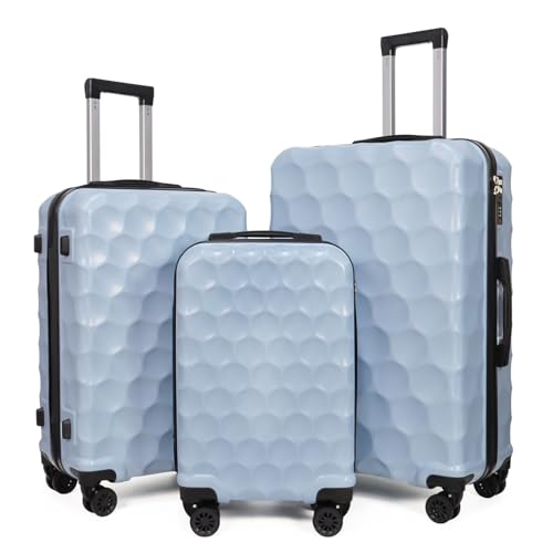 Aklsvion Set of 3 Suitcases 20/24/28 Inches - Hard Case, Built-in Lock, 360° Multidirectional Wheels, Trolley Suitcase for Travel, Blue, Rigid