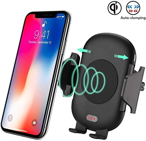 HagieNu Fast Wireless Car Charger Holder with Automatic Infrared Sensor, Auto-clamping Air Vent Cell Phone Mount for Samsung Galaxy S9/S9 Plus Note 8,Note 9 Phone 8 8 Plus & Qi Enabled Devices (Black)