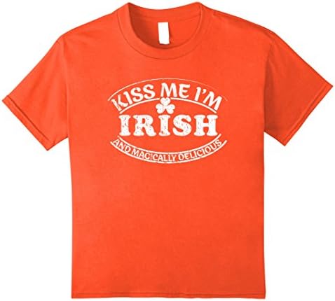 Kids Kiss Me I'm Irish - St. Patrick's Day Funny - T Shirt Tee 12 Orange